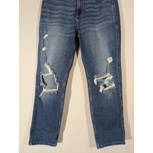 Hollister Women Curvy High Rise Distressed Crop Mom Jeans Sz 26 Hippie Grunge - Picture 3 of 11